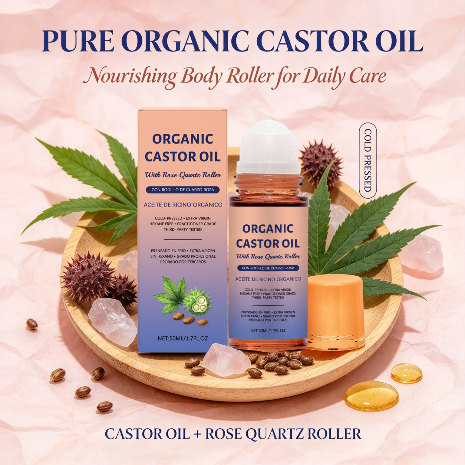 Roll-On Castor Oil Hair Growth Products Deep Hydration Face Treatment for Skin Tightening Moisturize Natural Castor Oil Organic