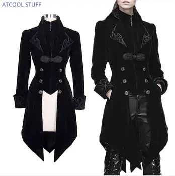 2021 Steampunk Kadın Erkek Ortaçağ Elbise kostüm Velet Standı Yaka Tailcoat Gotik Vampir Cosplay Ceket Mont S-5XL