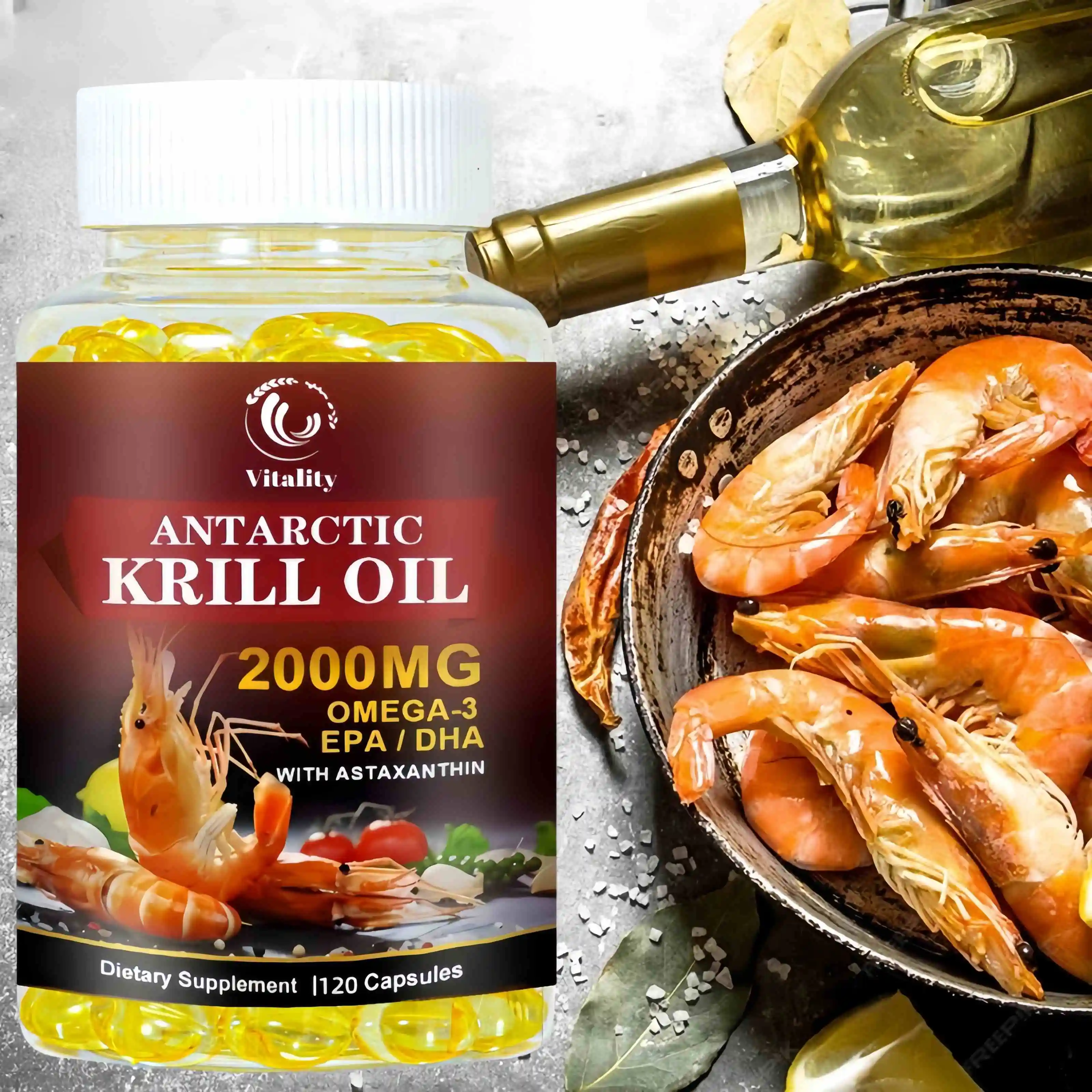 

Капсулы с растительным маслом Antarctic Krill, 2000 мг, с Omega-3s EPA, DHA, астаксантин и фосфолипиды, без ГМО-120, мягкие гели