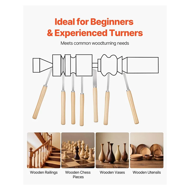 ABGE-For Woodworking For Wood Lathe Chisel Set-8PCS Carbon Steel Blade Tools Including Skew, Gouge, Spear Point