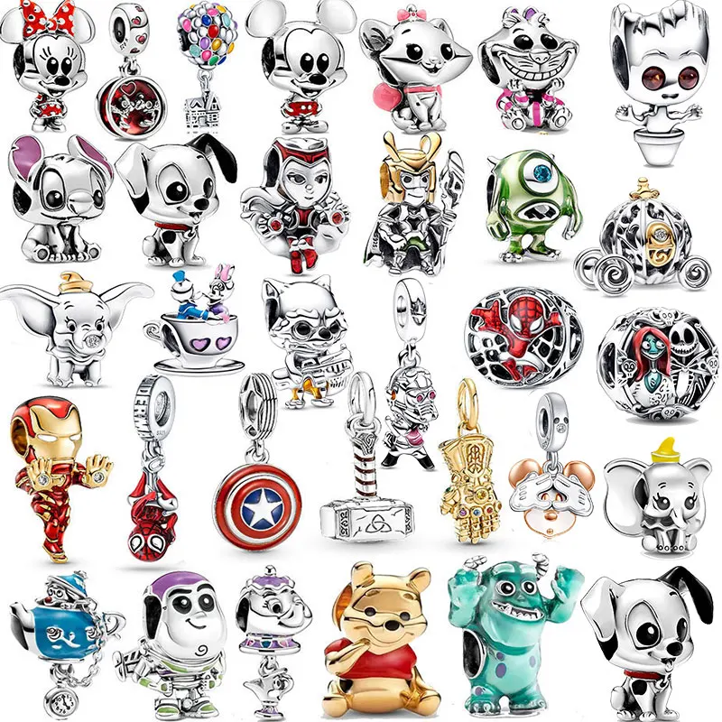 

Disney Silver 925 Stitch Charm Mickey Bead Marvel Pendant Fit Original Pandora Bangel DIY Making For Women Jewelry gift