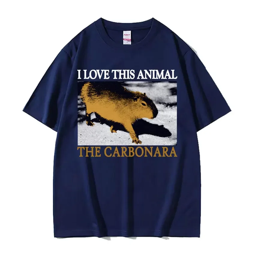 I LOVE THIS ANIMAL The Carbonara Capybara Funny Japanese Vintage Graphic T-shirt Men Women 100% Cotton Short Sleeve T Shirt Tops