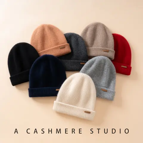 Two-Layers Winter Hats For Women/Men Outdoor Casual Beanies Knit 100% Cashmere Caps Cold Hat Thicken Keep Warm Bonnet Cap Unisex