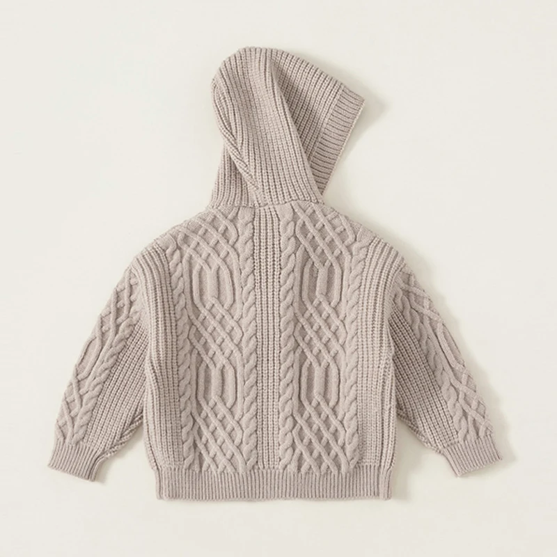 IYEAL 2024 Autumn Boys' Girls Hooded Sweater New Children's Sweater Children's Boys Girls' Cow Horn Button Knitted Cardigan