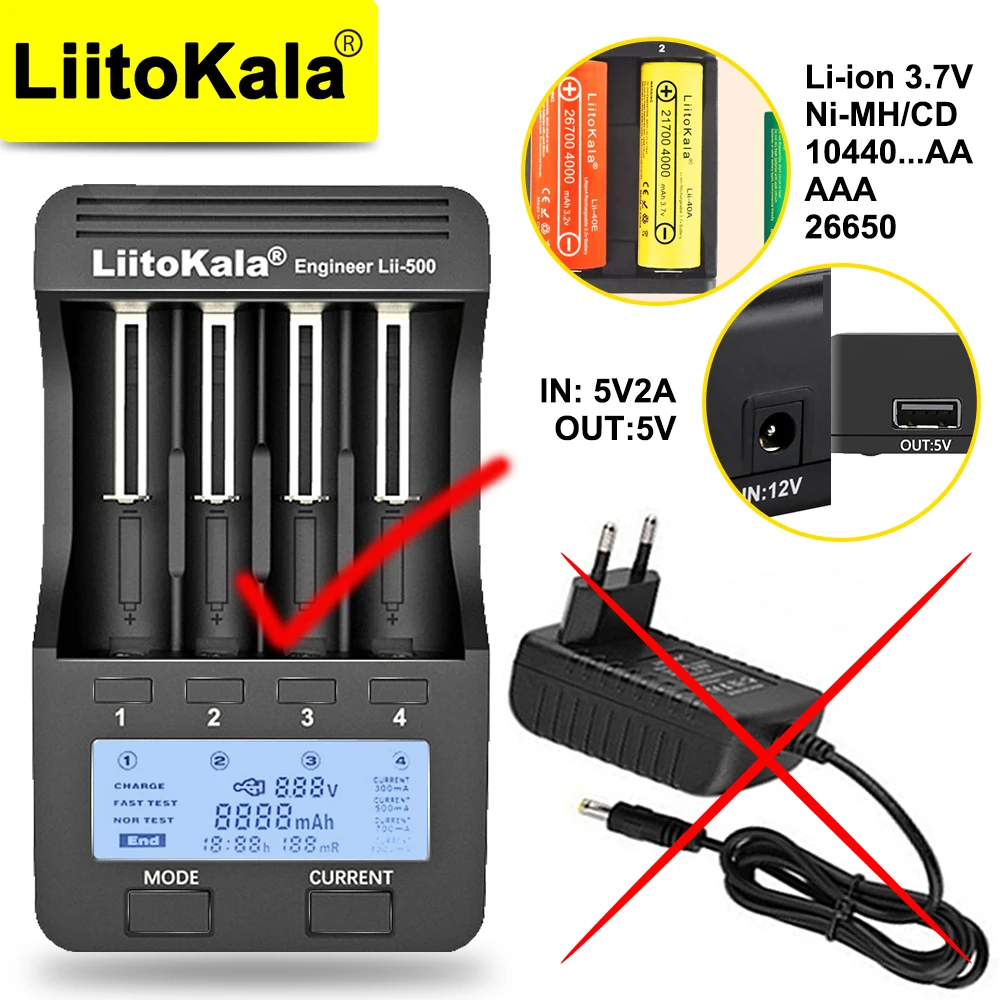 Liitokala lii-500 LCD 3.7V 1.2V 18650 26650 แบตเตอรี่ Charger,ทดสอบแบตเตอรี่ความจุ Touch control