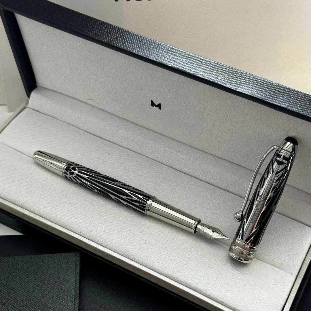 m-brand-silver-black-radiantpattern-businessfountain-penluxury-collectiongift-office-writingcalligraphy-pen（no-pen-box-included）