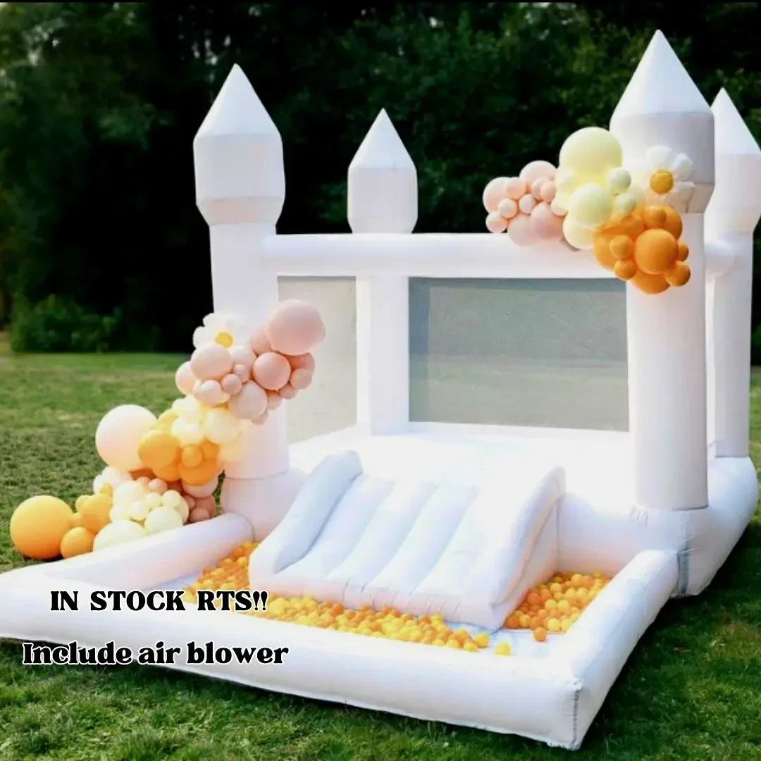 Wit Springkasteel Voor Zacht Spelen Maatwerk 13x8x8ft Oxford Opblaasbaar Springkasteel Tot Deur Inclusief Blower Kids Party