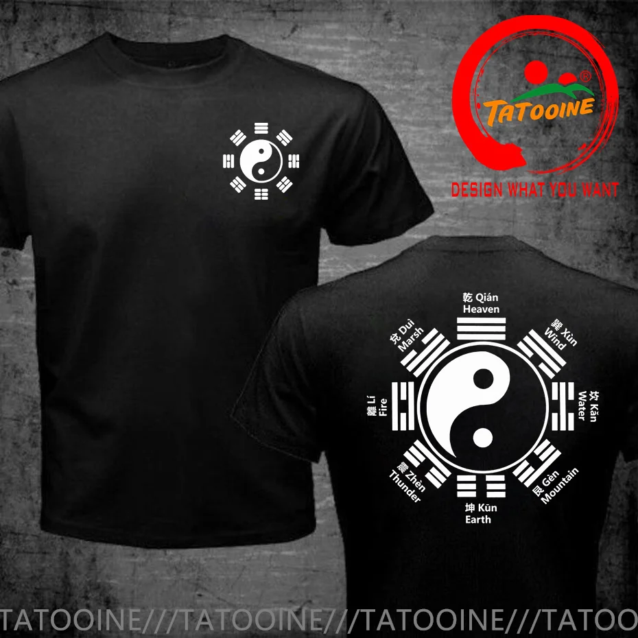 BAGUA YIN YANG SYMBOL I CHING TAOISM TAI CHI FENG SHUI PAKUA T-Shirt Pure Cotton Men Clothing Tops Tees Tai Ji T Shirt Camisas