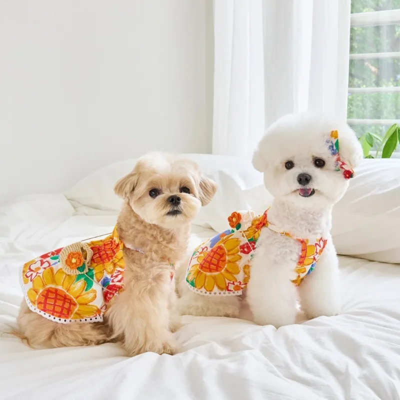 

INS Dog Shirt Sunflower Printed Costume No Bag Puppy Doggie Pet Clothes or Small DogsSoft Premium Apparel Attire Puppy Dress