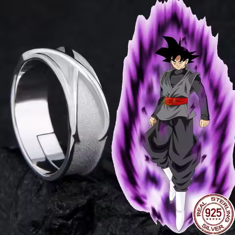 925 Sterling Silver Anime Super Z Goku Black Ring Adjustable Time Finger Ring For Women Men Cosplay Jewelry Rings Accessory