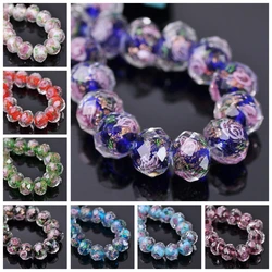 10pcs 10mm 12mm Rondelle Faceted Crystal Flower Lampwork Glass Loose Spacer Beads for Jewelry Making