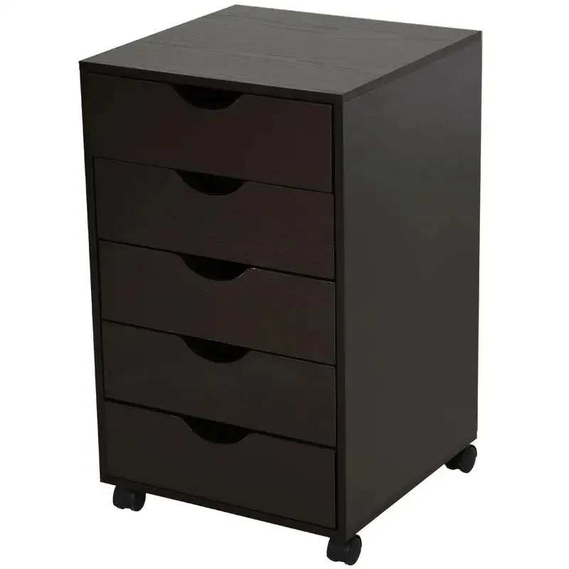 

5 Drawer File Cabinet Storage Organizer Filing Cabinet with Nordic Minimalist Modern Style & Wheels, Brown
