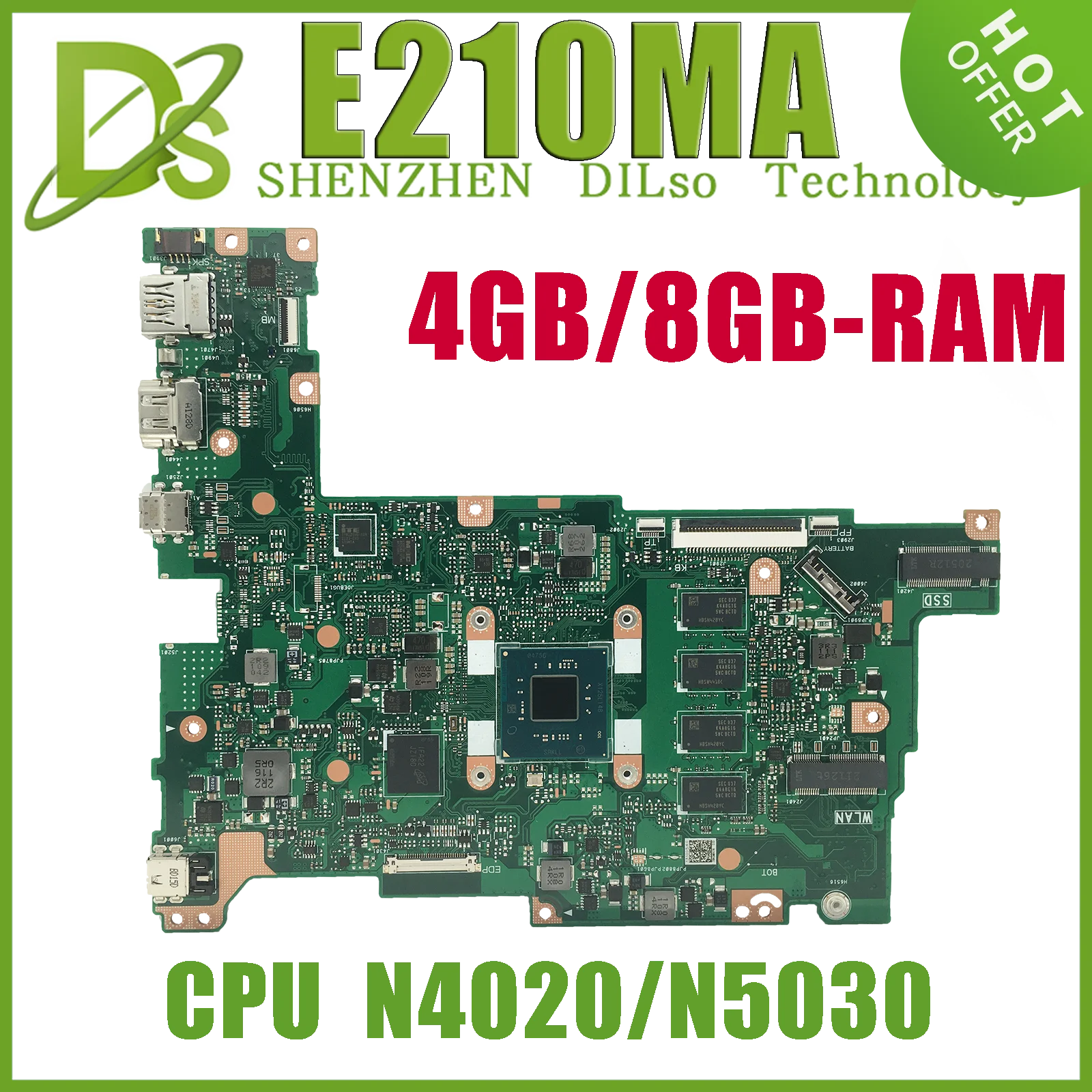 

KEFU E210MA Mainboard For ASUS Vivobook 12 E210MA E210MAB E210M E210 Laptop Motherboard N4020 N5030 4GB/8GB-RAM SSD-64G/128G