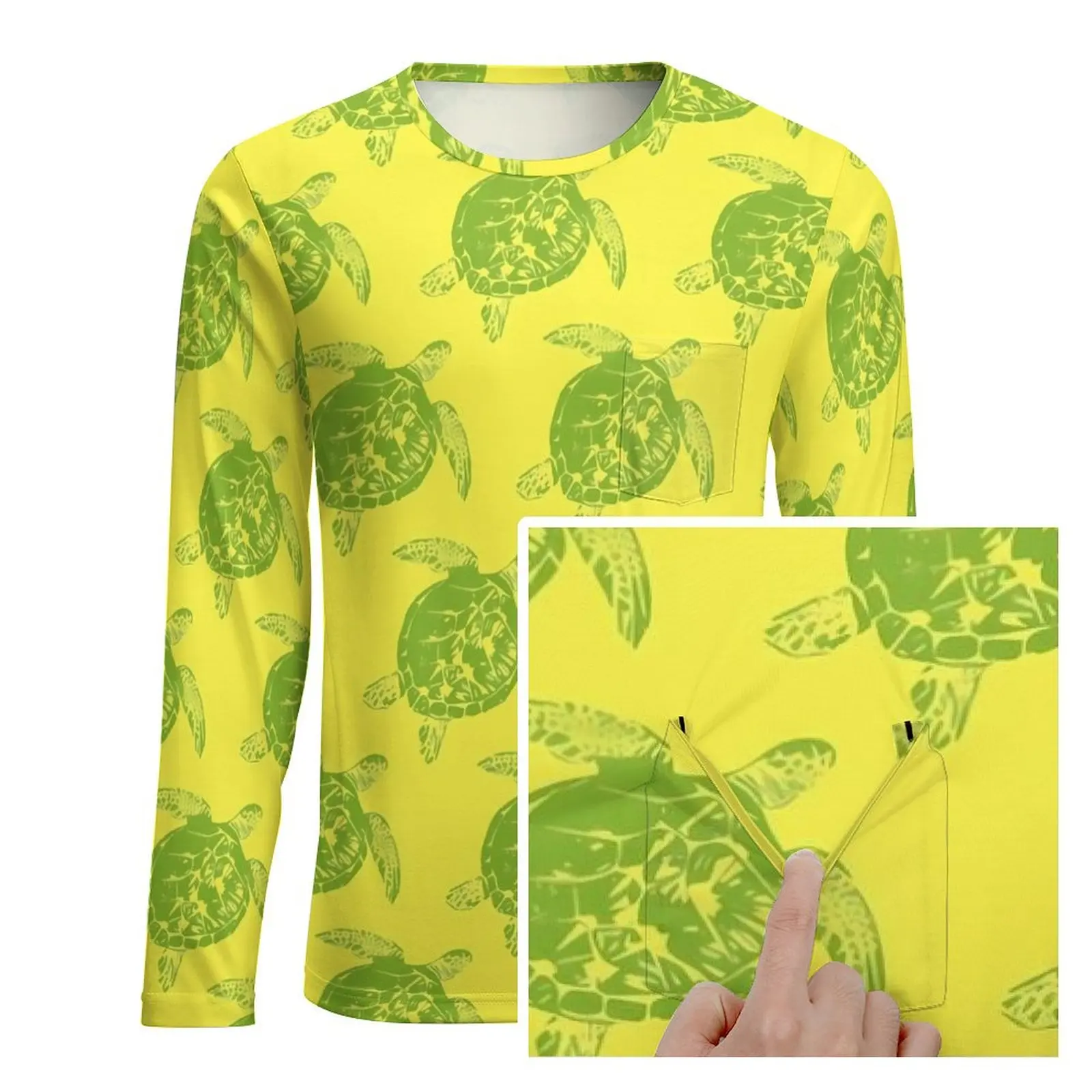 Green Sea Turtle T Shirt Mens Animal Print Street Style T Shirts Spring Fashion Tee Shirt Long Sleeve Graphic Oversized Clothing