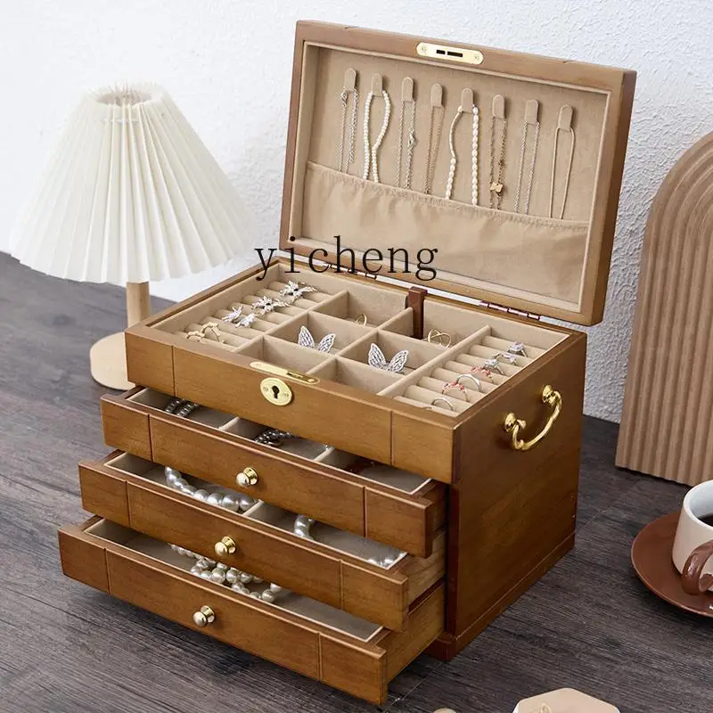 ZC jewelry box Guofeng new high-end exquisite gold solid wood wood with lock hand jewelry storage box