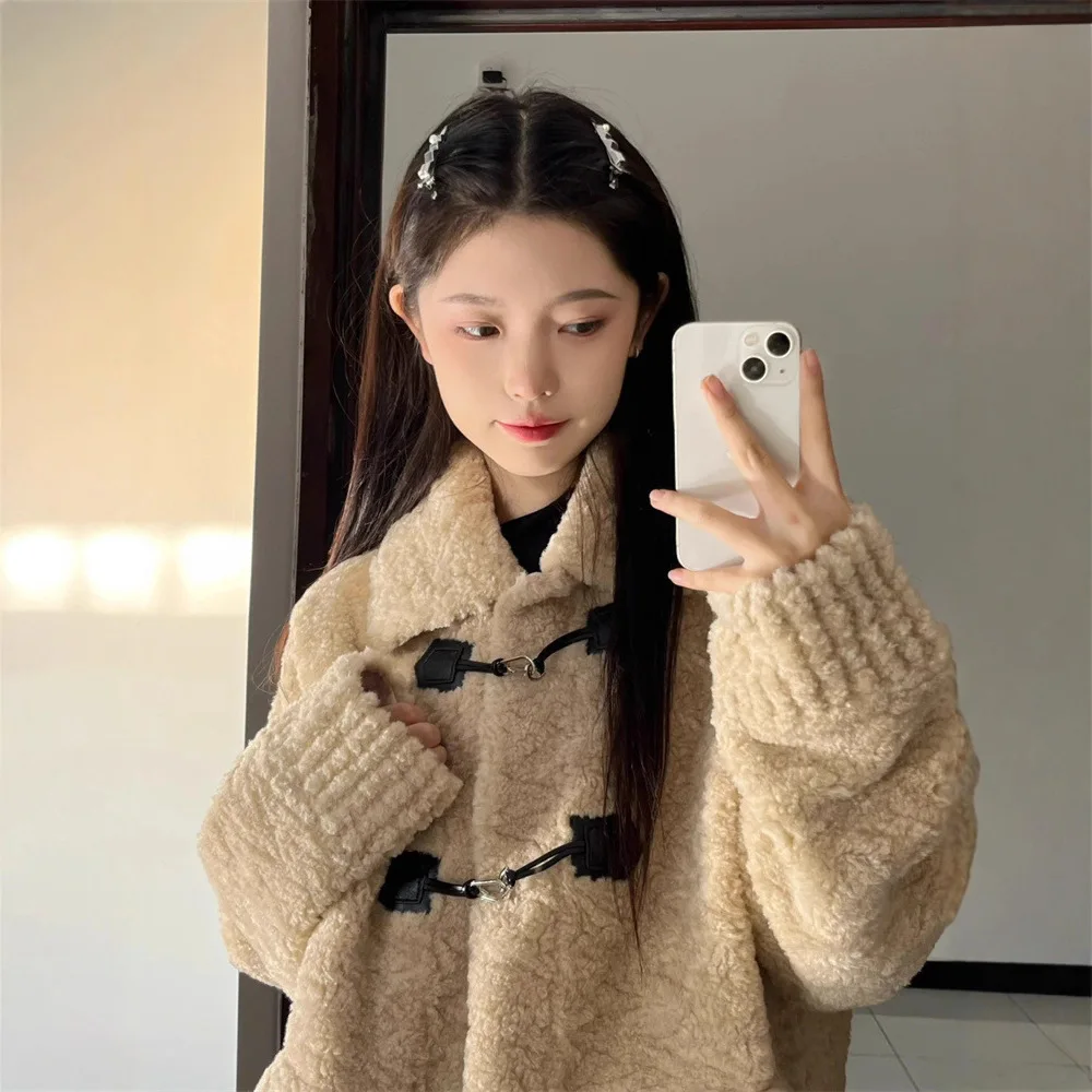 Soft Sherpa Women's Winter Shearling Warm Sweet Cute Plush Faux Fur Coat