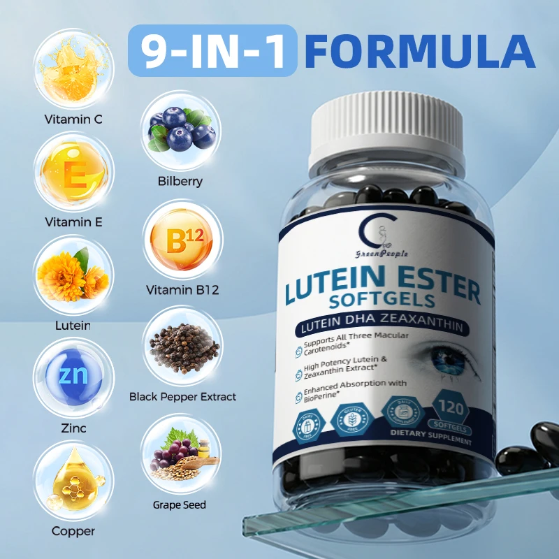 GPGP Greenpeople Lutein Capsules Grape Seed & Bilberry Extract Eye Vitamin Support for Eye Strain,Dry Eyes and Vision Health