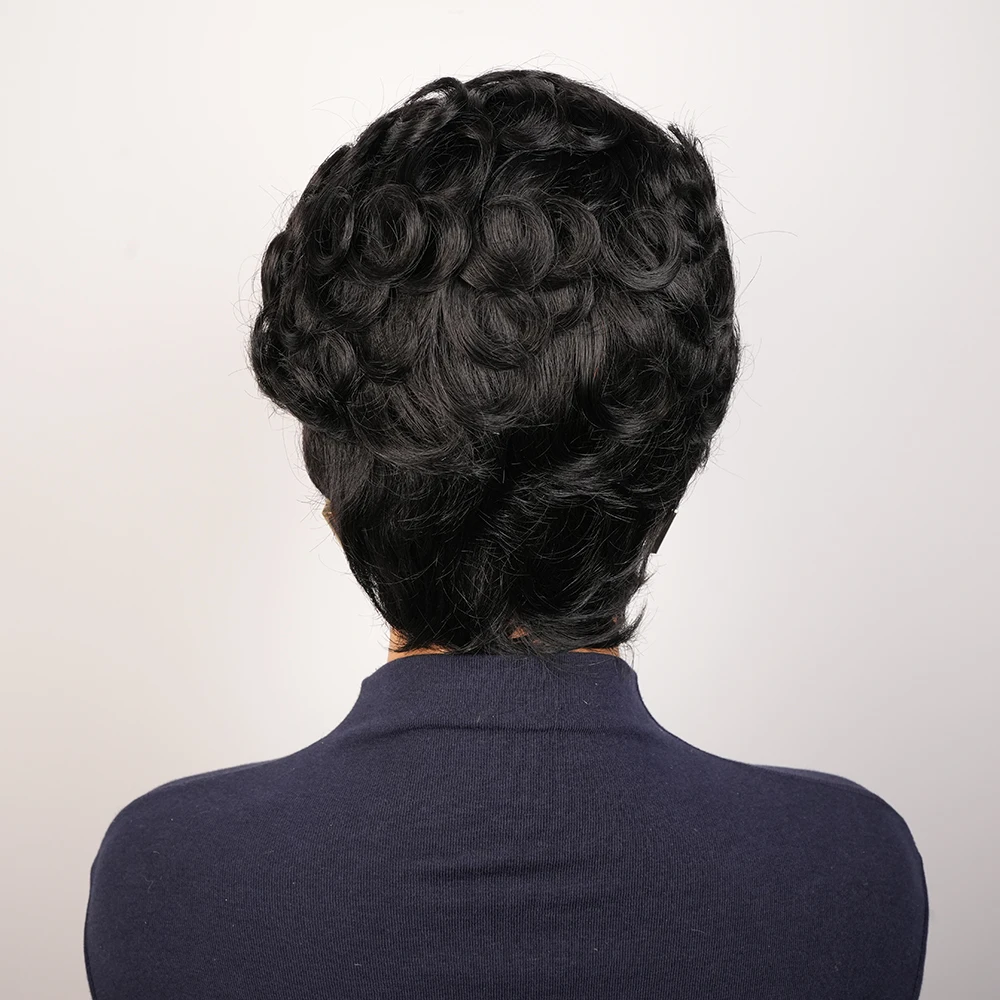 باروكات شعر بشري مجعد قصير شعر مستعار بقص عابث مع غرة للنساء 100% شعر بشري برازيلي مصنوع آليًا جاهزًا للارتداء