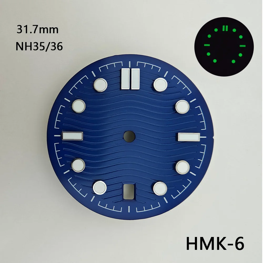 31.7mm Dial NH35 Dial 36 Dial Watch Dial with 6 o'clock Date Window, Wave Pattern, Custom Logo Support