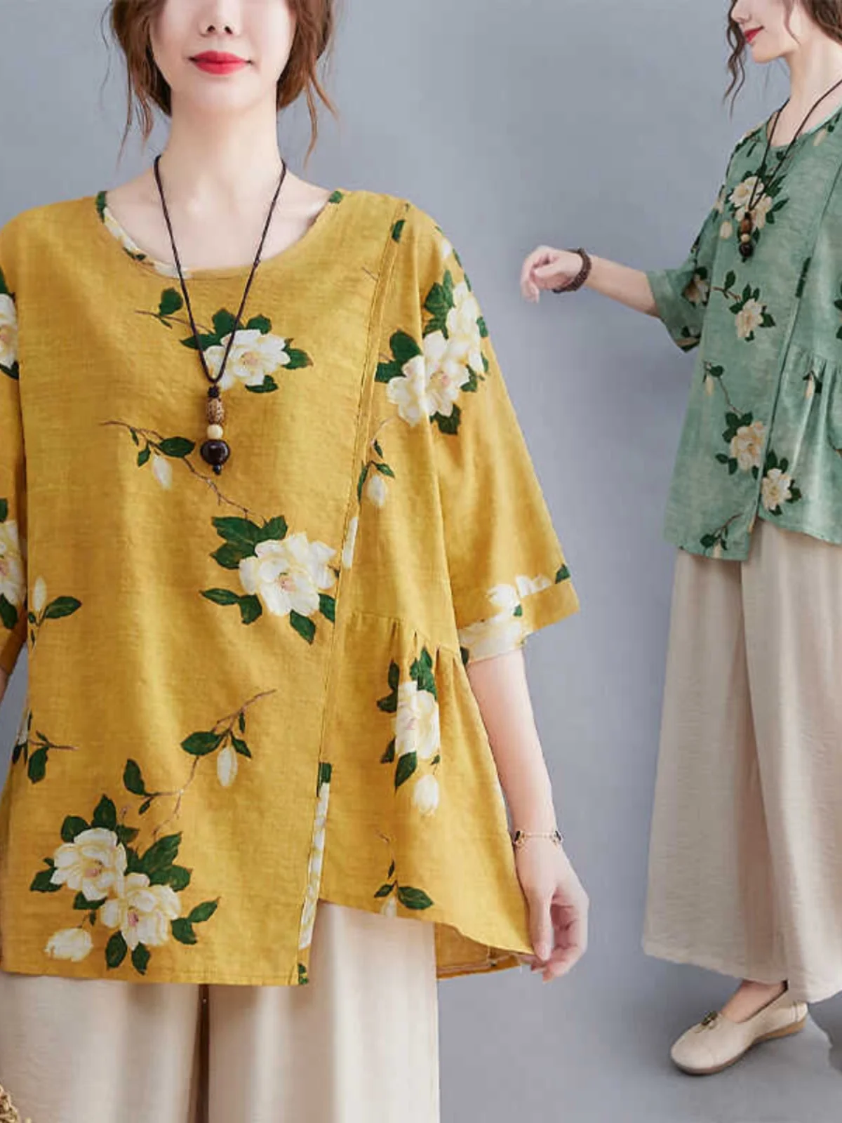 

Summer Fashion Two-Piece Set 2026 New Mid-Year Mom Versatile Large Size Short Sleeve Cotton Linen Suit Casual Wear