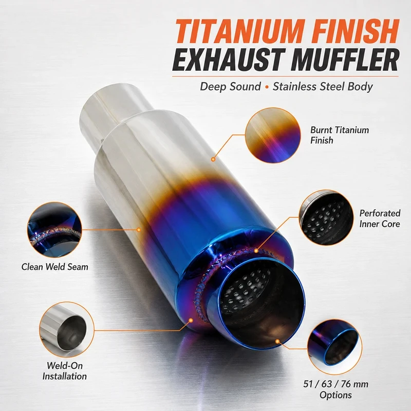 High Quality EPLUS Stainless Steel Exhaust Muffler Resonator 3 Colors 51/63/76mm Universal Car Modification