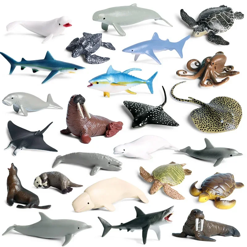 Simulación de Animal en el océano, tiburón dentado gigante, ballena blanca, pulpo, tortuga, delfín, pez diablo, escena en miniatura, adorno, estatuilla de juguete