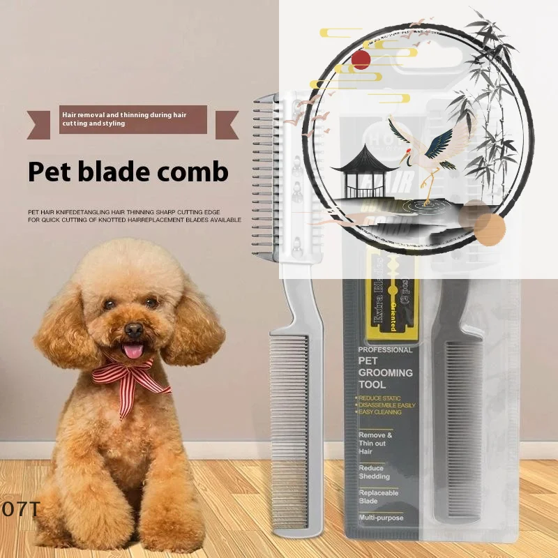 Pet Dog Hair Trimmer Comb Cutting Cut With 2 Blades Grooming Razor Thinning Dog Cat Combs Dog Cat Hair Remover Hair Brush Comb