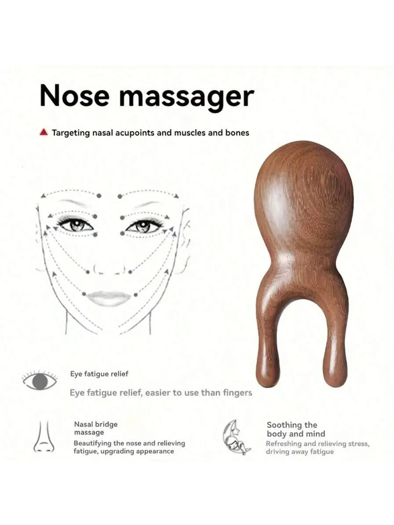 Facial Wooden Massager, Eye Area and Nose Bridge Small Frog-Shaped Massage Wooden Comb, Home Use Head Meridian Facial Scraping Beauty Nose Tool