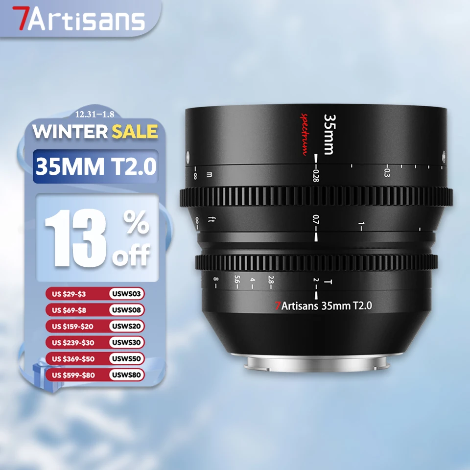 7artisans MF 35mm T2.0 Full Frame Ultra-long Focus Cine Lens for Camera Photography with Sony E Nikon Z Panasonic Sigma L Mount