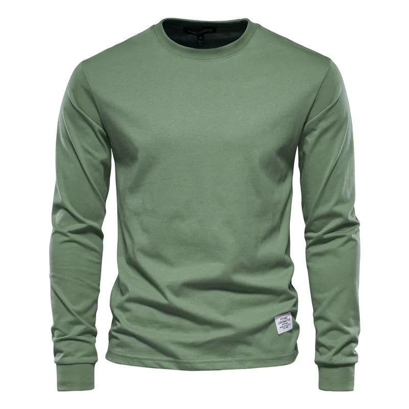 Long Sleeve T-shirt Men Solid Color Cotton Casual O-neck Mens Tshirts Spring Autumn High Quality Basic T-shirt Male