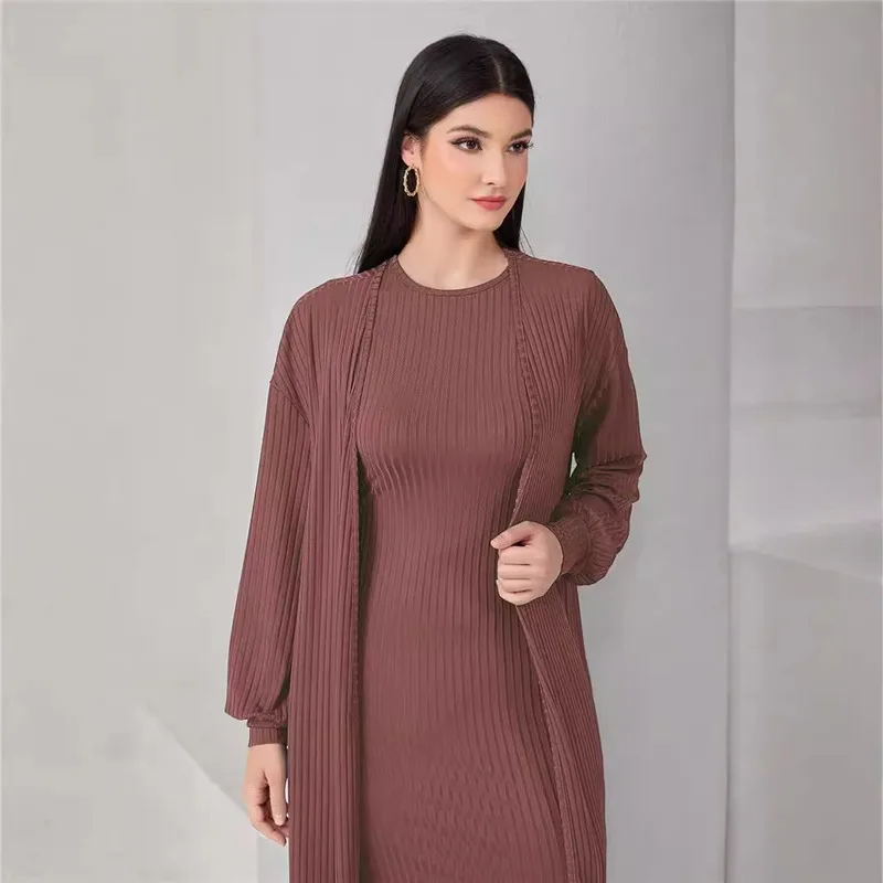 Women's Autumn/winter Two-piece Dress Sunskirt Cardigan Women Casual Crew-neck Christmas Party Knitted Long Dress Set