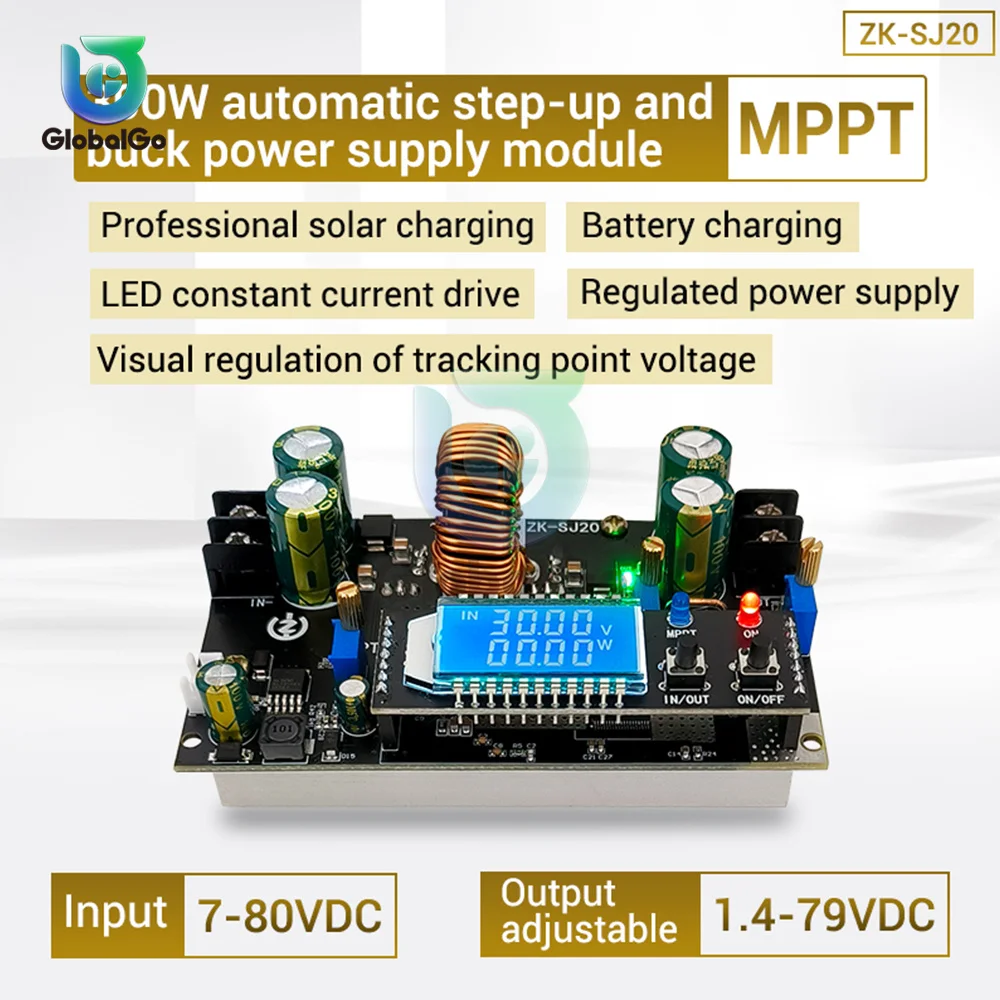 ZK-SJ20 300W DC7-80V Có Thể Điều Chỉnh Điện Áp Điều Chỉnh Tăng/Buck Mô Đun Nguồn Màn Hình Hiển Thị Kỹ Thuật Số Điều Chỉnh DC Với MPPT