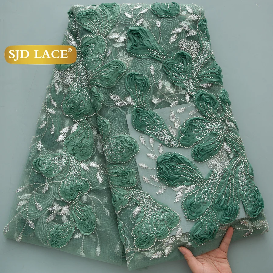 

SJD LACE African French Tulle Mesh Lace Fabric 2025 Latest Nigerian French Beads Net Lace for Women Wedding Party Dress Sew 4591