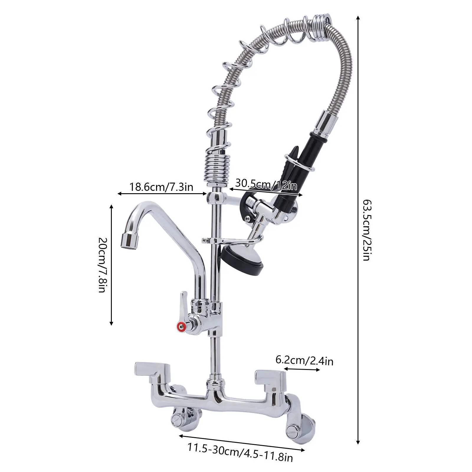 Commercial Wall Mount Kitchen Sink Faucet for Restaurant & Industrial Use, 360° Rotation