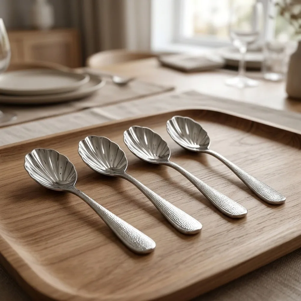 Hammered Stainless Steel Serving Spoons Set 4pcs Large Silver Utensils For Buffet Dinner Party Family Gathering Dishwasher Safe