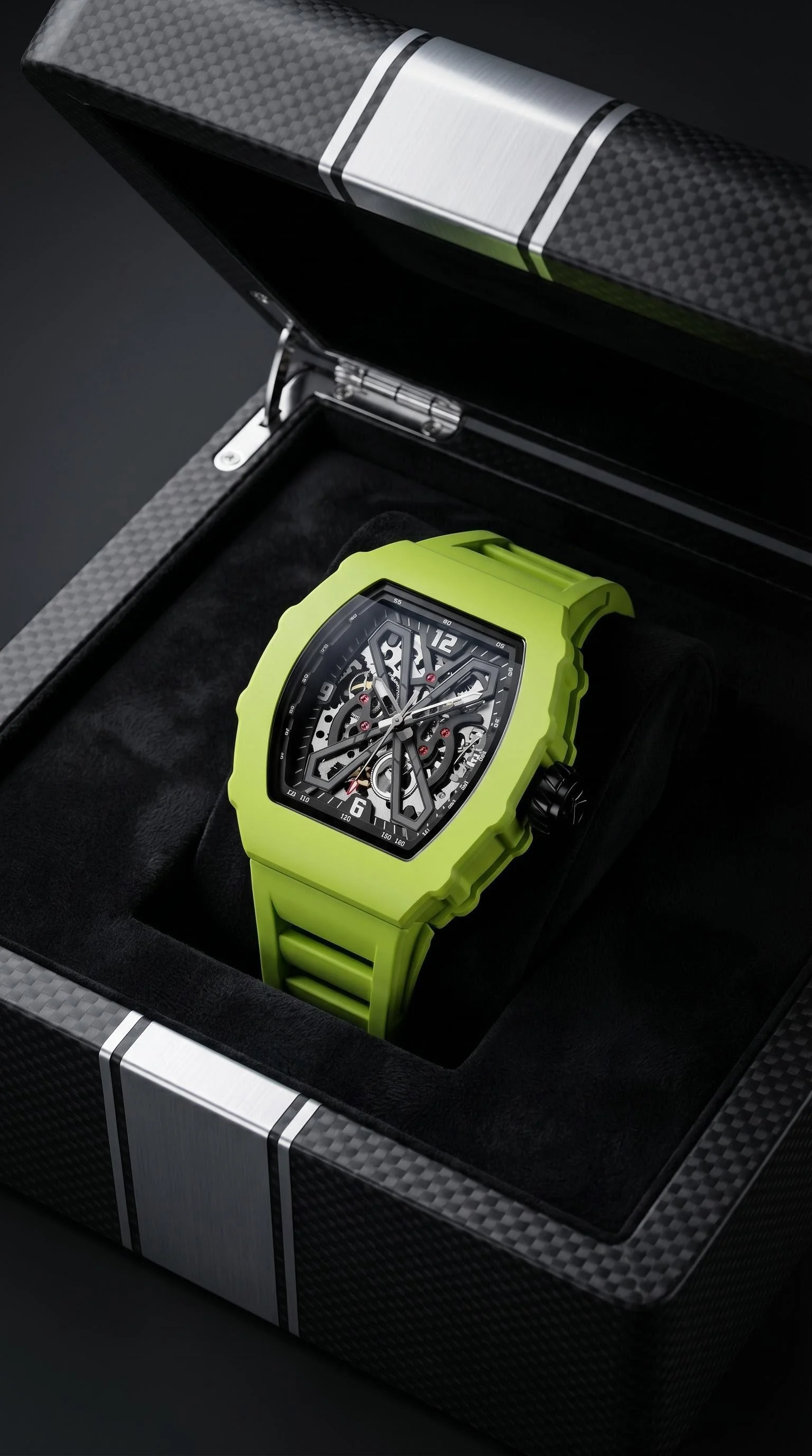 

2026 New Fashion Style Men's Hollow Mechanical Watch Silicone Strap Alloy Case Design Hollow Movement Casual Hip Hop Waterproof