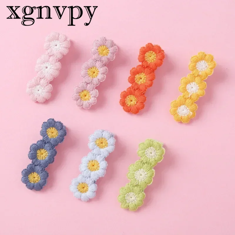 xgnvpy The new cartoon cute fabric children hair accessories solid color wool sunflower hair clip is fresh sweet and soft