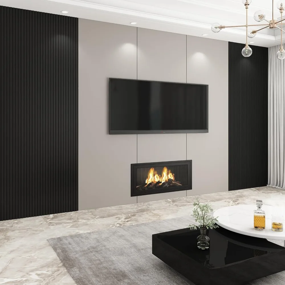 Panel ścienny 3D z listew, 8 sztuk, do dekoracji wnętrz, niski grill, czarny