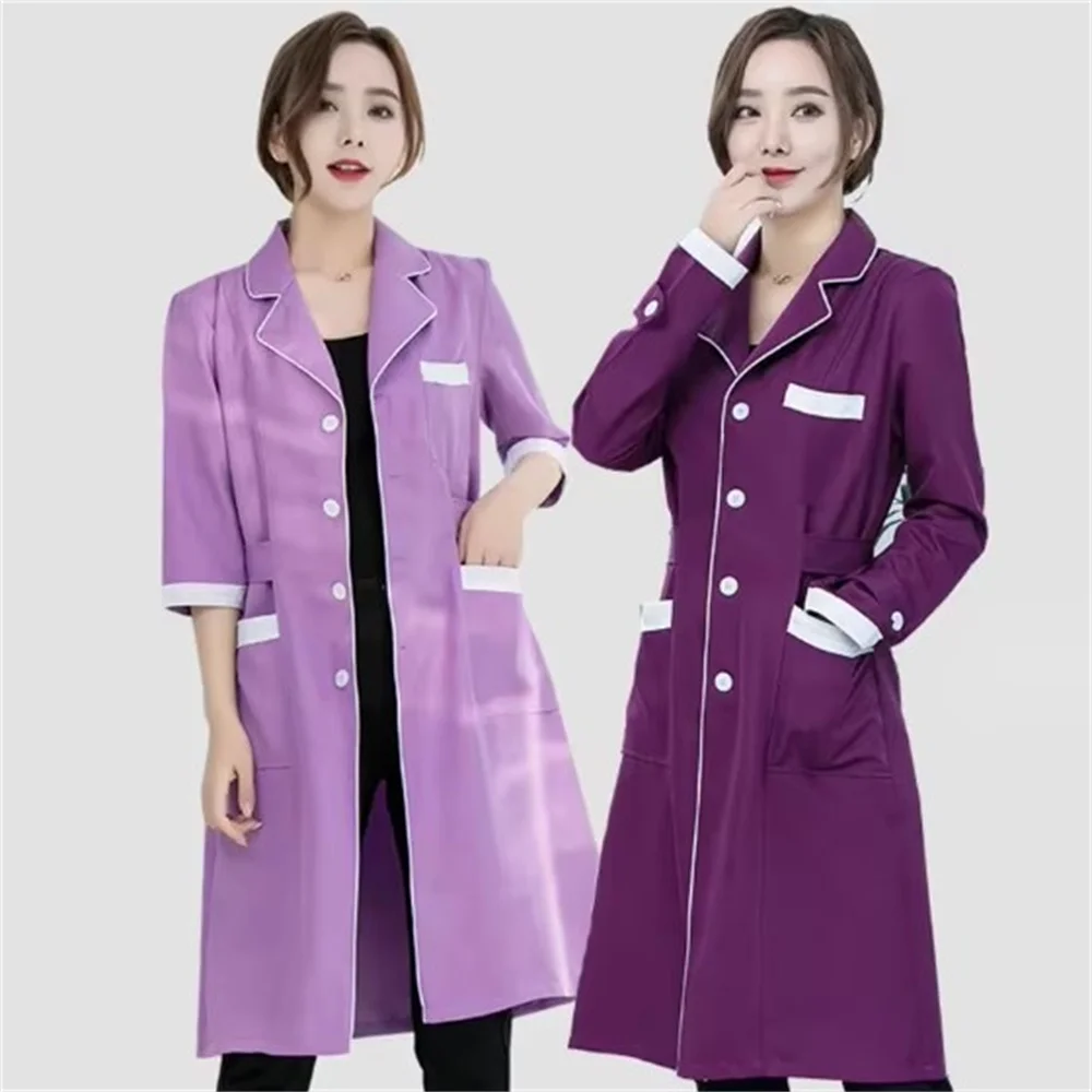 High quality Spa Uniforms Tattooist Work clothing Lab Coat Summer Purple Long Sleeve Beauty Salon Work Wear Scrubs Uniform New