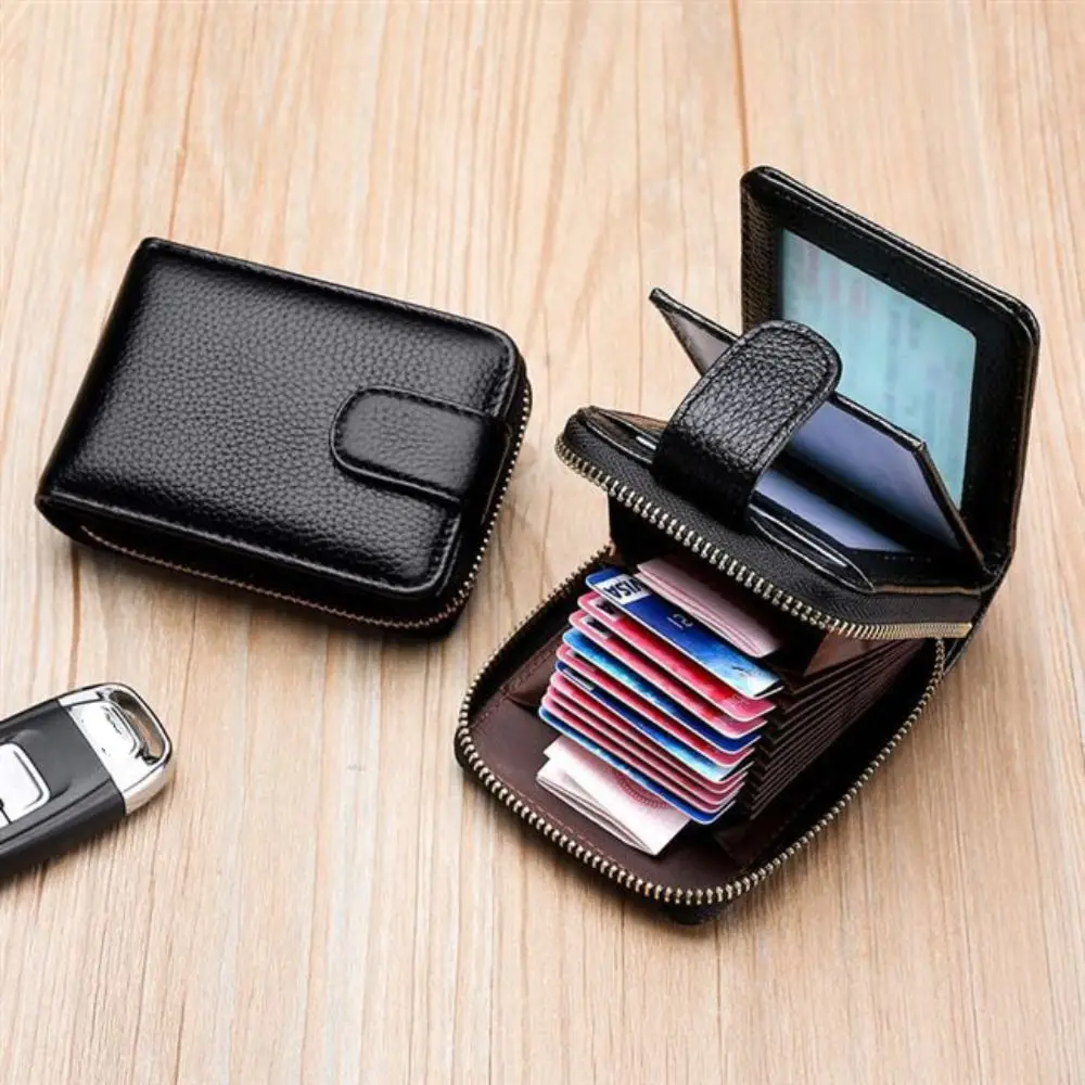 Unisex RFID Blocking Card Wallet PU Leather Accordion Holder Men Driving License Protector Multi Slot Zipper Credit ID Card Case