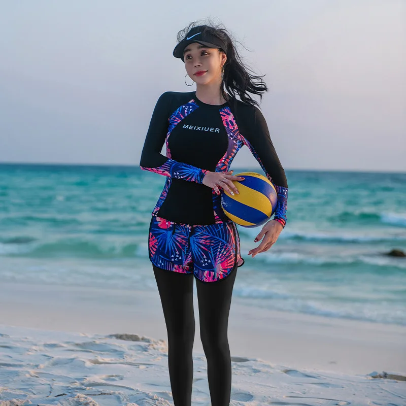 

Women's 4pcs/set Rash Guards Long Sleeve Swimsuit Full Body UV Sun Protection Swimsuit Tops+Bottoms Athletic Yoga Tracksuits