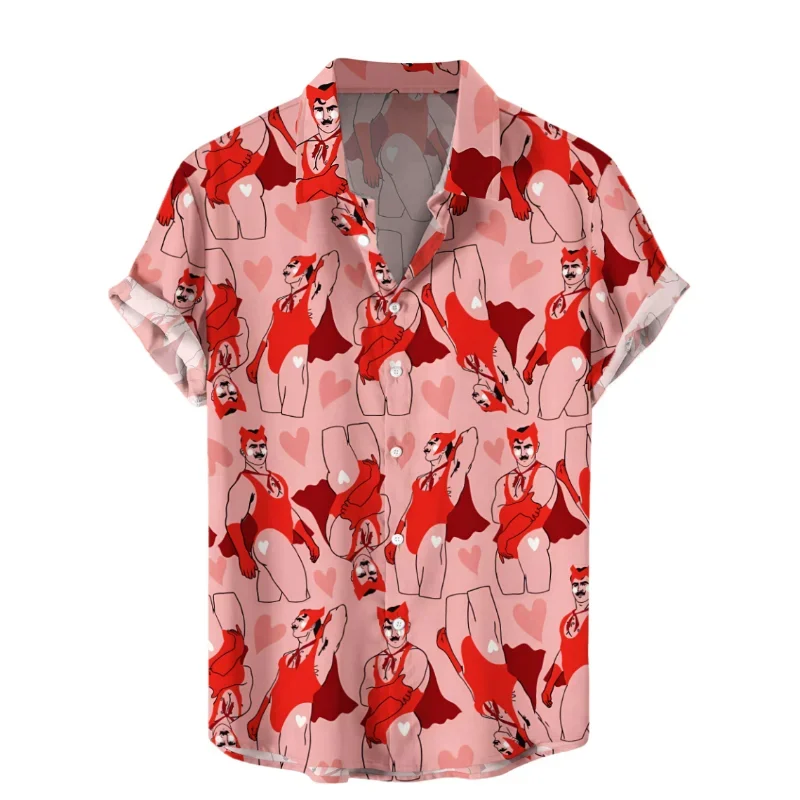 Camisa de manga corta con botón de solapa para hombre, blusa de gran tamaño con personalidad hawaiana, Top de moda urbana, ropa masculina divertida, Verano