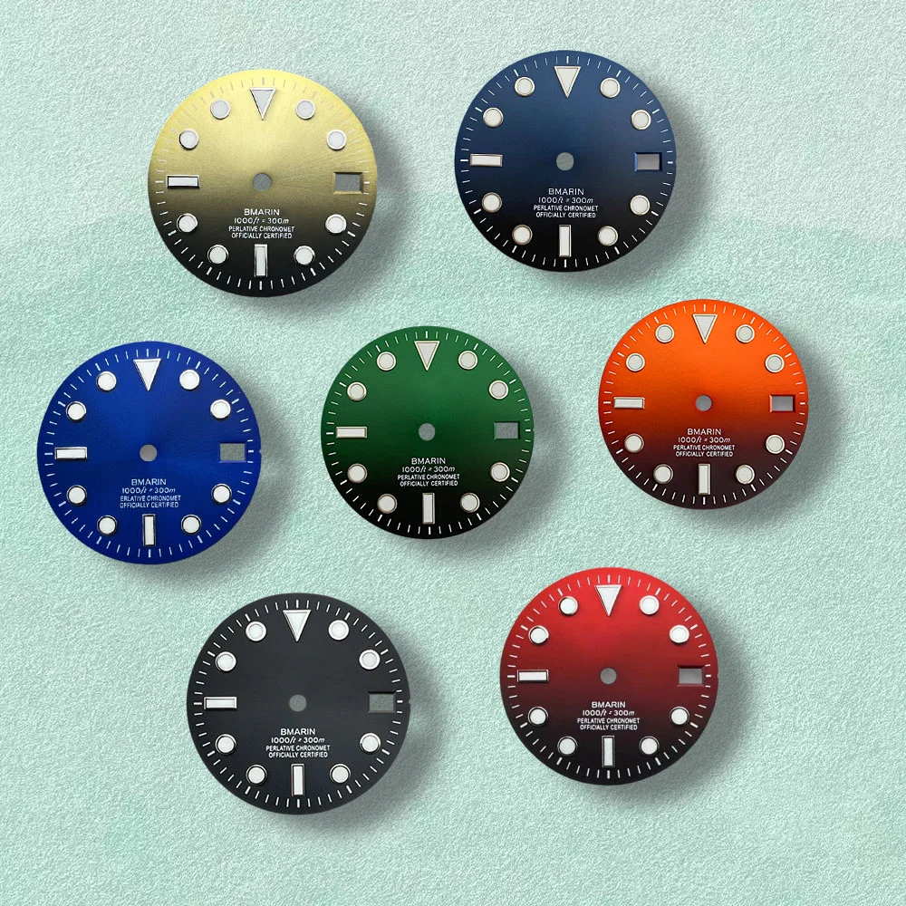 

Высокое качество 28,5 мм S логотип SUB циферблат подходит для NH35/NH36/4R/7S механизм ледяной синий светящийся градиентный циферблат модификация часов аксессуары
