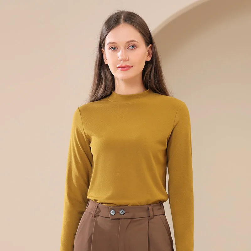 

New Trendy And Versatile Short-neck Long-sleeved Autumn Top With Basic Style Half-neck Base Shirt For Women