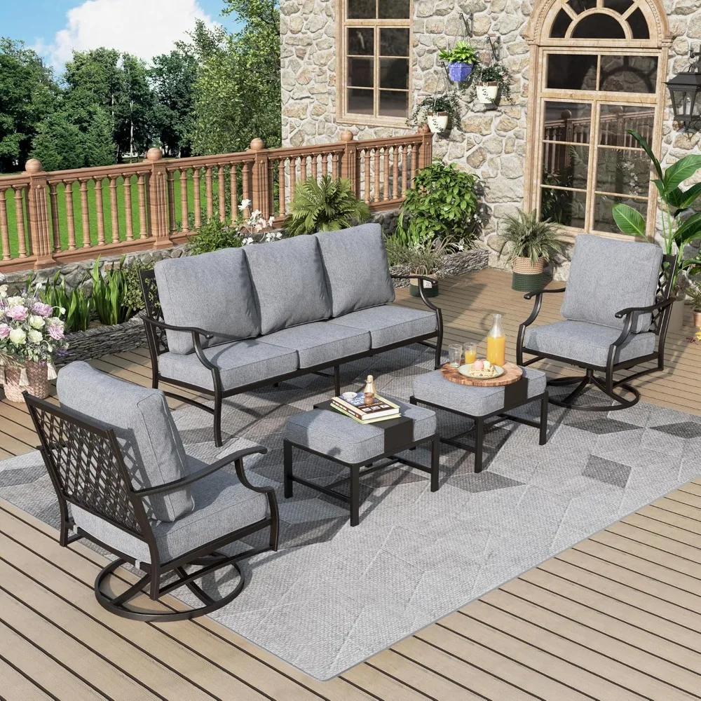 

Patio Furniture Set 5 pcs, Outdoor Patio Furniture, 3-Seat Sofa, 2 Swivel Chairs, 2 Ottomans and 5.75" Extra Thick Cushion, Pati