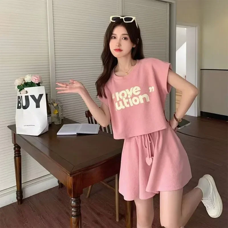 Korean Style Short Sets For Women 2 Pieces Two-piece Casual Woman Shorts Chic And Elegant Stylish Hot Promotion Trends Light