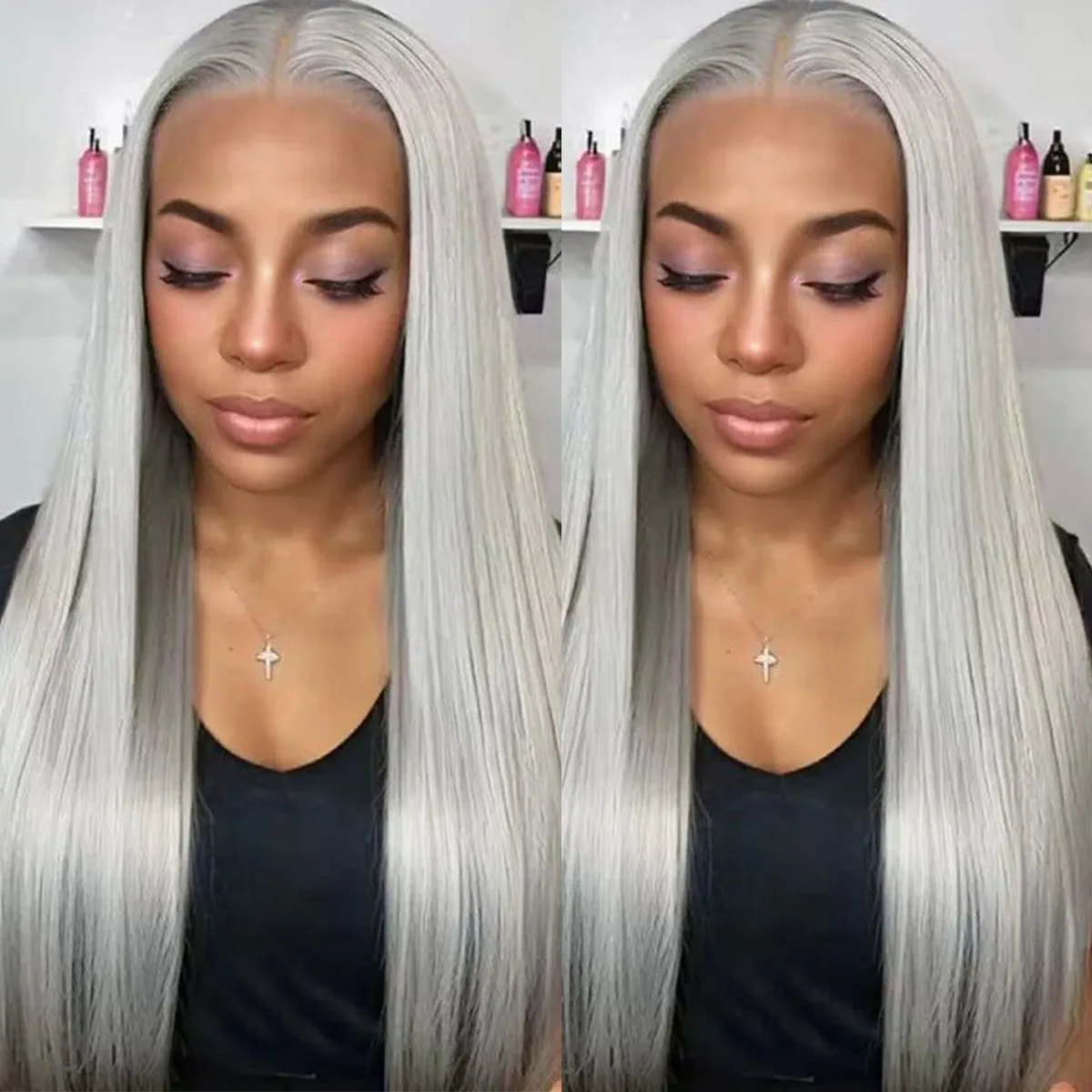 

250 Density HD Lace Silver Grey 13x6 Transparent Lace Frontal Wigs 613 Colored Human Hair Wig For Black Women Brazilian Raw Hair