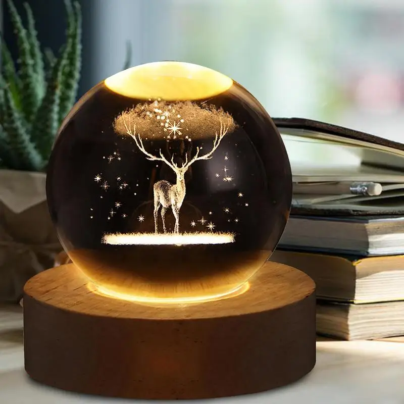 Glowing Planetary Crystal Ball Night Lights 3D Engraved Led Night Light Table Lamp Decor LED Night Lamp Creative Table Lamp