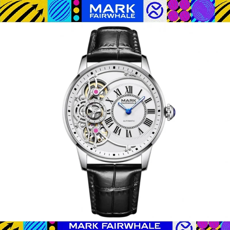 

MARK FAIRWHALE 6045 Fashion Automatic Movement Man Watch Leather Band Waterproof Mechanical Watch Luxury Dress Watch Gift Box