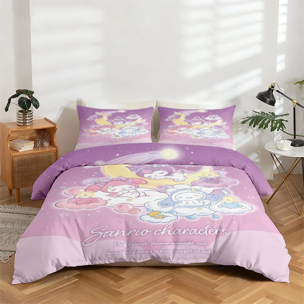 

3-Piece High-Definition Digital Print Bedding Set, Sanrio Cartoon Characters Like My Melody Printed Duvet Cover Set, Large Pattern Duvet Cover Set, Includes 1 Duvet Cover + 2 Pillowcases, Suitable for Bedroom, Guest Room, Home Decoration, Polyester Fiber 